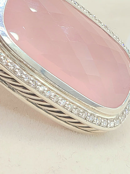  David-Yurman-Jumbo Albion-Elongated Oblong-Rose Quartz-Diamond-Pendant-Enhancer