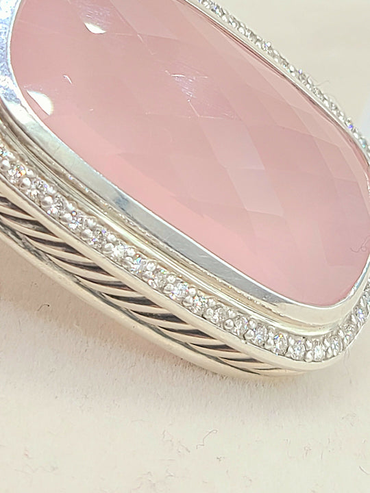  David-Yurman-Jumbo Albion-Elongated Oblong-Rose Quartz-Diamond-Pendant-Enhancer