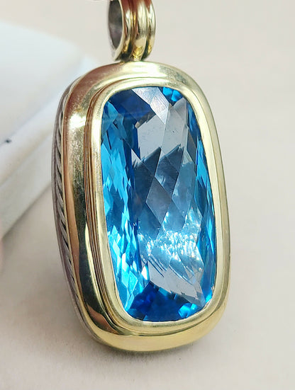 David Yurman Jumbo Albion Elongated Pendant Enhancer With Blue Topaz And Gold
