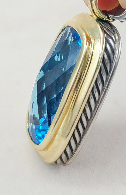 David Yurman Jumbo Albion Elongated Pendant Enhancer With Blue Topaz And Gold