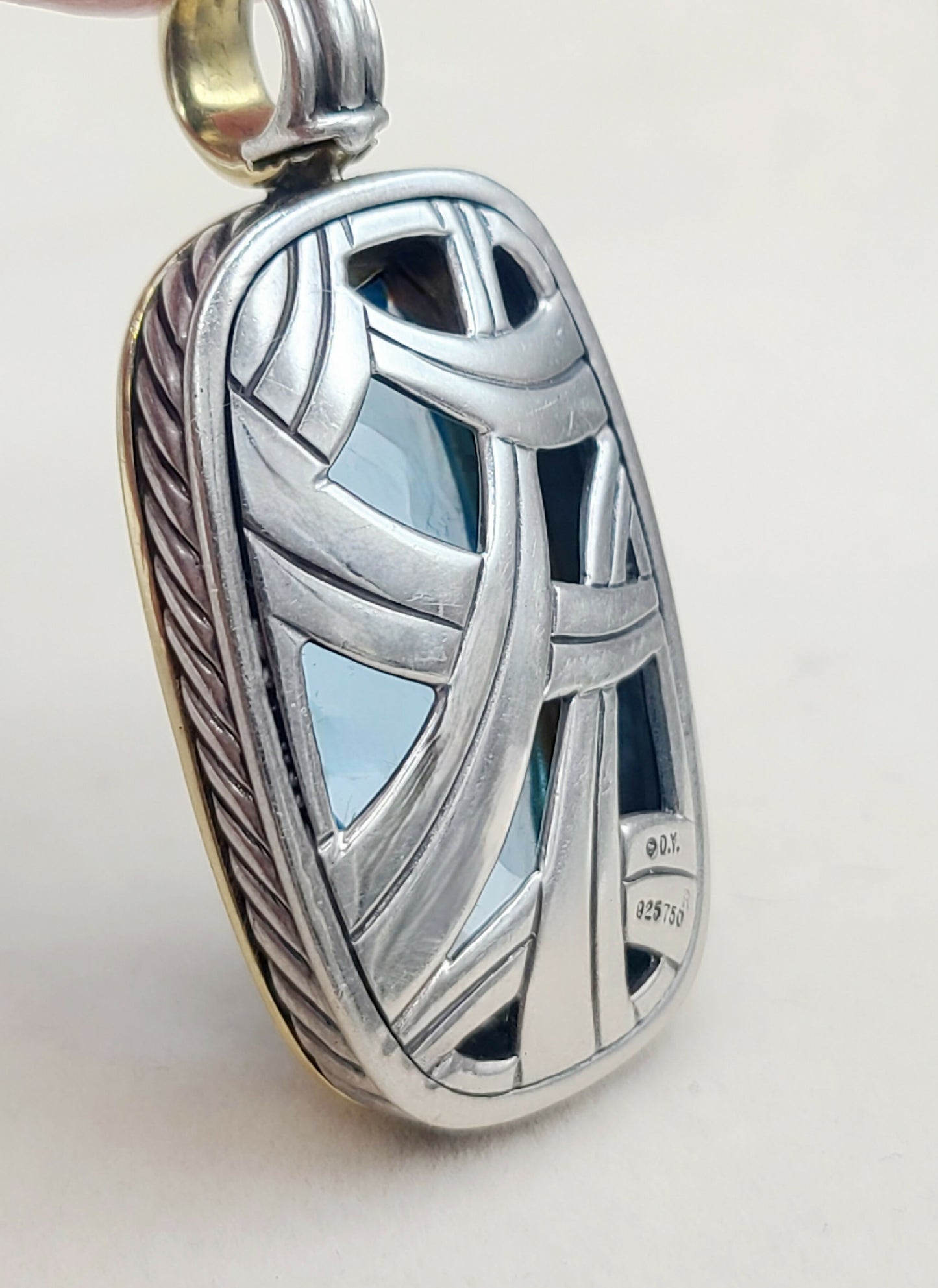 David Yurman Jumbo Albion Elongated Pendant Enhancer With Blue Topaz And Gold