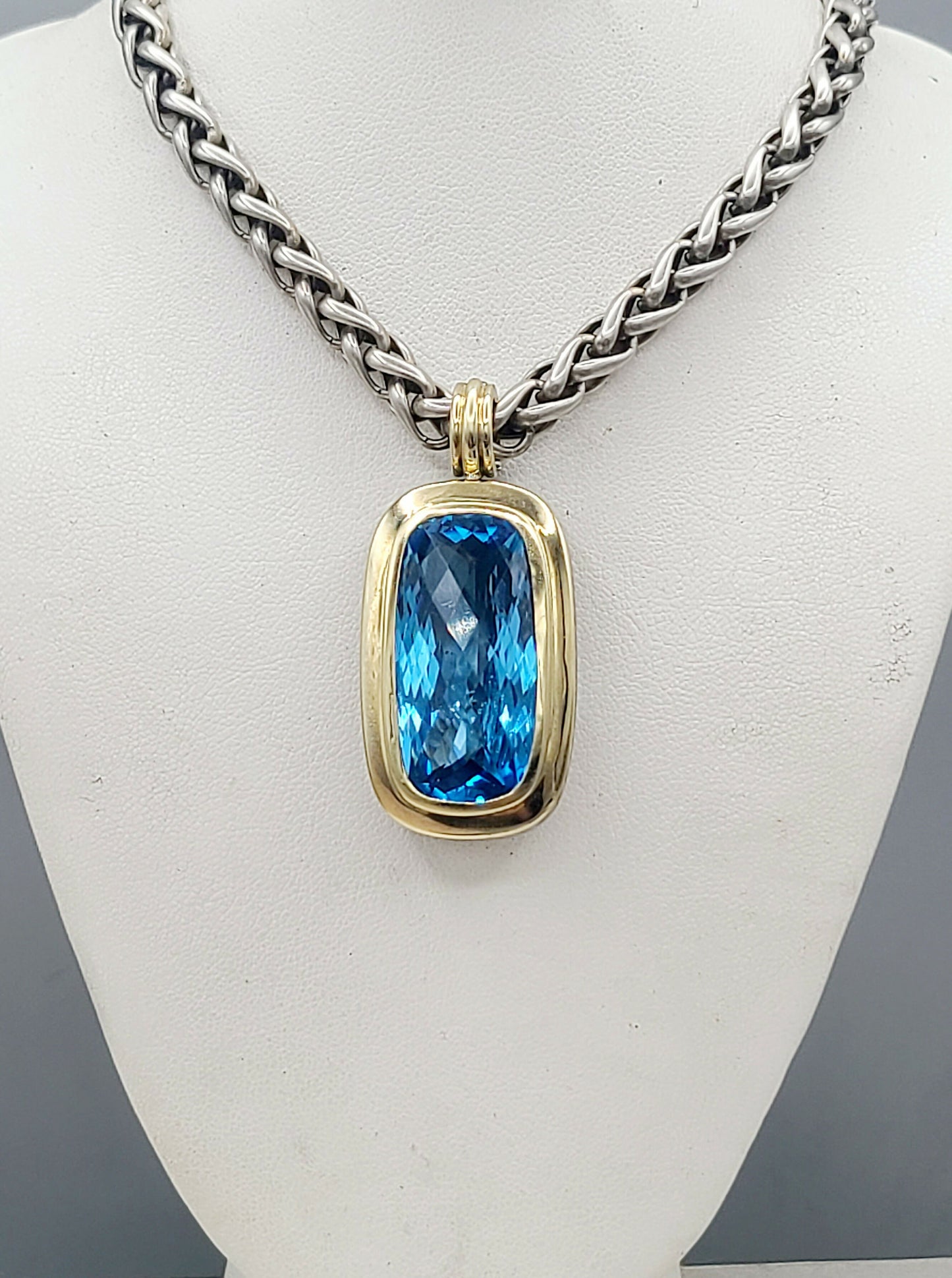 David Yurman Jumbo Albion Elongated Pendant Enhancer With Blue Topaz And Gold