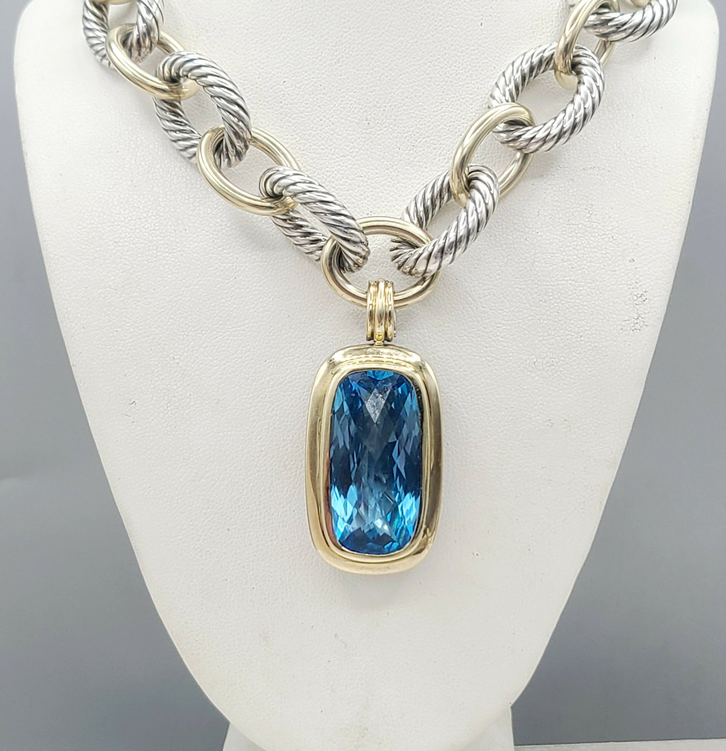 David Yurman Jumbo Albion Elongated Pendant Enhancer With Blue Topaz And Gold