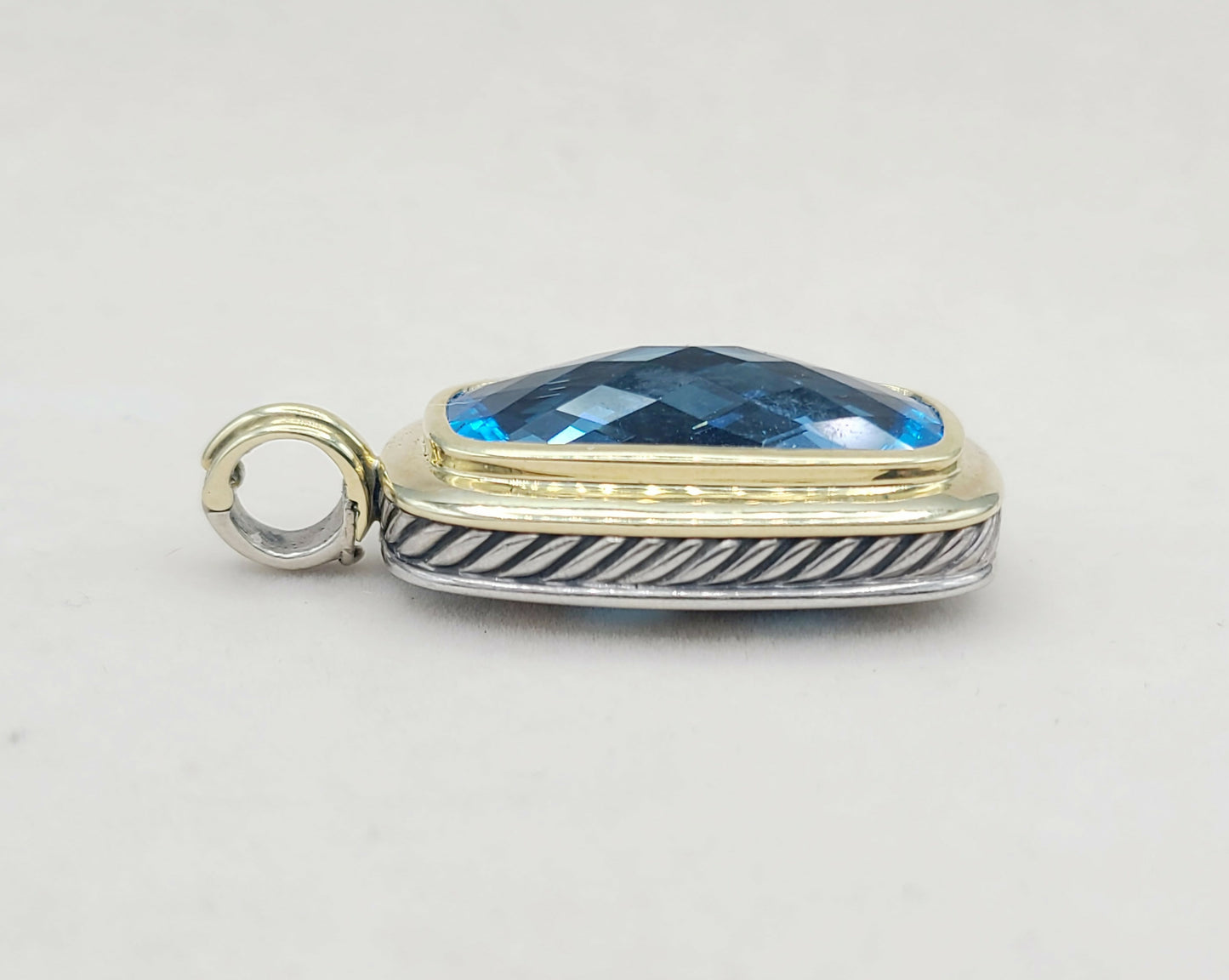 David Yurman Jumbo Albion Elongated Pendant Enhancer With Blue Topaz And Gold