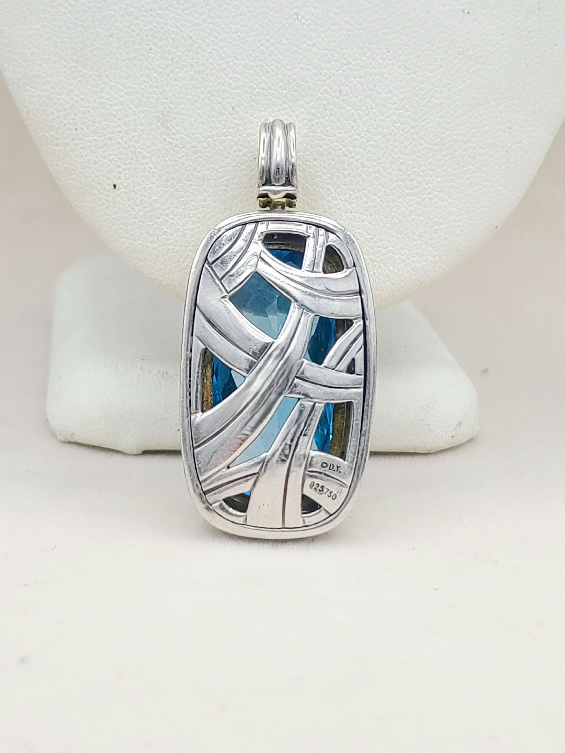 David Yurman Jumbo Albion Elongated Pendant Enhancer With Blue Topaz And Gold
