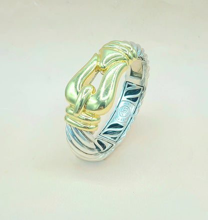 David Yurman Jumbo Gold Buckle Waverly Cable Bracelet Silver & 18k 