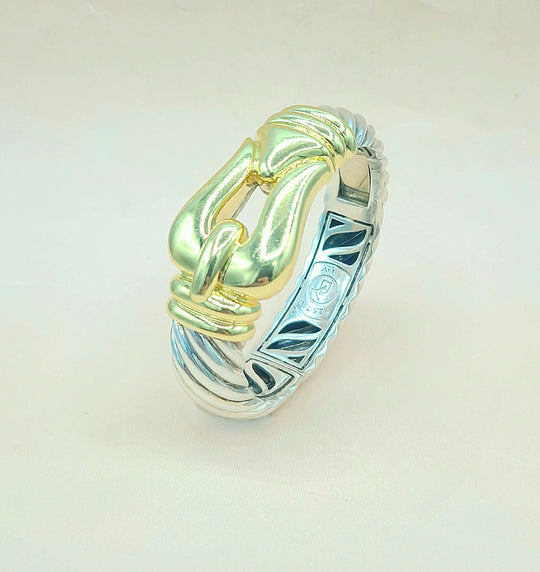 David Yurman Jumbo Gold Buckle Waverly Cable Bracelet Silver & 18k 