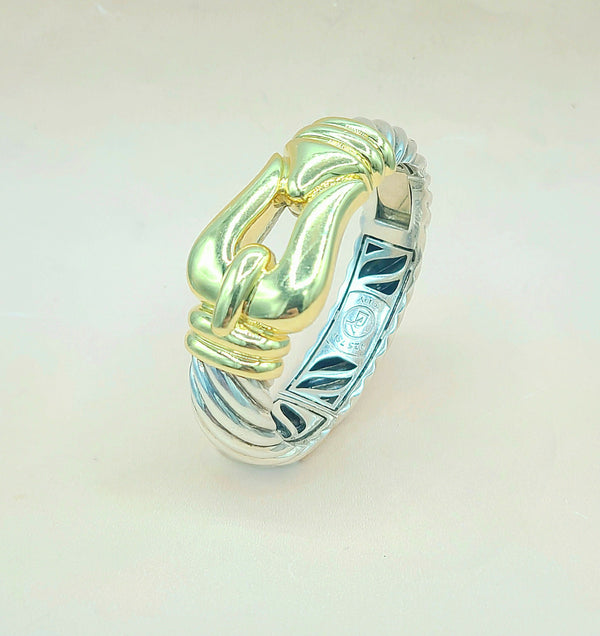 David Yurman Jumbo Gold Buckle Waverly Cable Bracelet Silver & 18k 