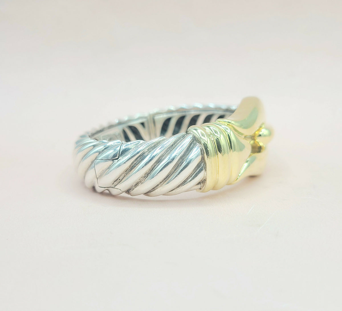 side view David Yurman Jumbo Gold Buckle Waverly Cable Bracelet Silver & 18k 