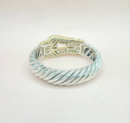 back view David Yurman Jumbo Gold Buckle Waverly Cable Bracelet Silver & 18k 