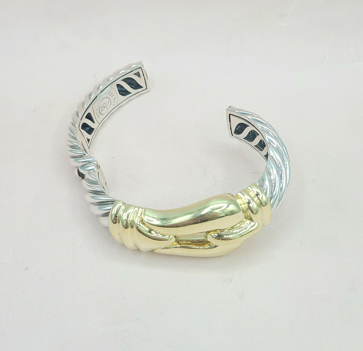 open view David Yurman Jumbo Gold Buckle Waverly Cable Bracelet Silver & 18k 