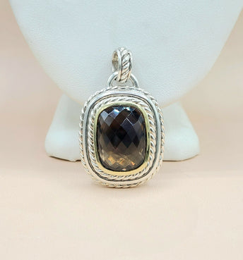  David Yurman  Albion Jumbo Smoky Quartz Silver & Gold Pendant-Enhancer