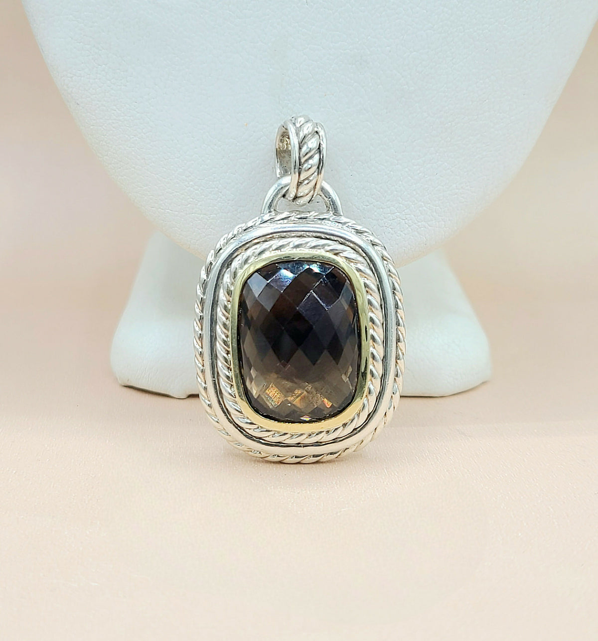  David Yurman  Albion Jumbo Smoky Quartz Silver & Gold Pendant-Enhancer