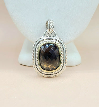  David Yurman  Albion Jumbo Smoky Quartz Silver & Gold Pendant-Enhancer