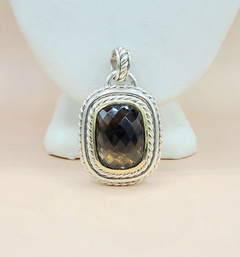  David Yurman  Albion Jumbo Smoky Quartz Silver & Gold Pendant-Enhancer