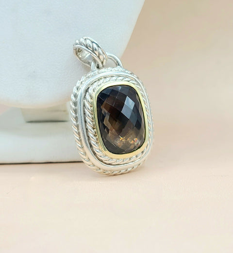  David Yurman  Albion Jumbo Smoky Quartz Silver & Gold Pendant-Enhancer