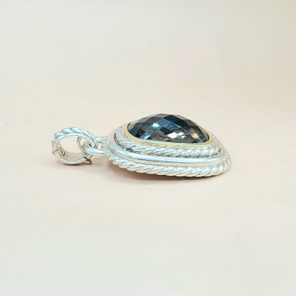  David Yurman  Albion Jumbo Smoky Quartz Silver & Gold Pendant-Enhancer
