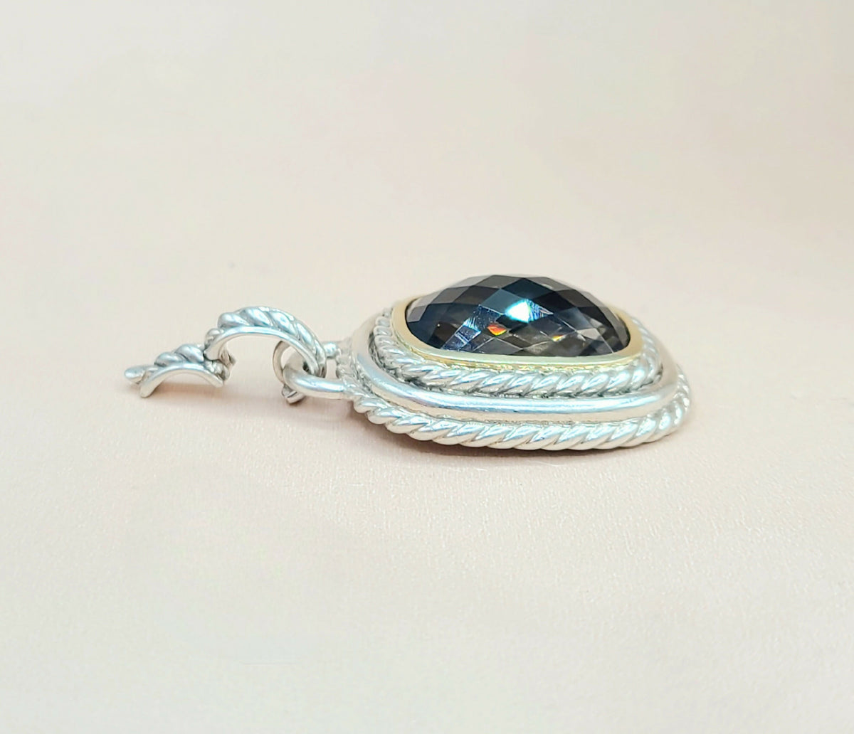  David Yurman  Albion Jumbo Smoky Quartz Silver & Gold Pendant-Enhancer