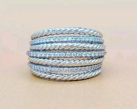 David Yurman Lantana Dome Ring With Diamonds In 18k White Gold
