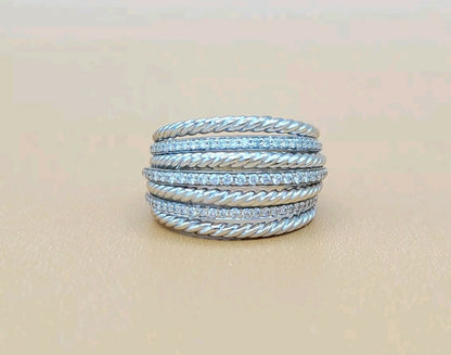 David Yurman Lantana Dome Ring With Diamonds In 18k White Gold