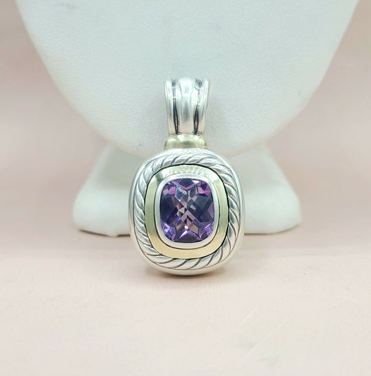  David Yurman Large Albion Amethyst & 14K Gold Pendant Enhancer