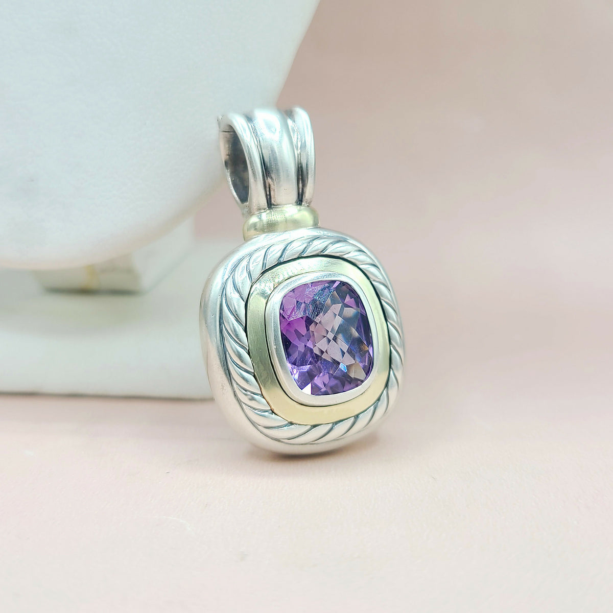  David Yurman Large Albion Amethyst & 14K Gold Pendant Enhancer