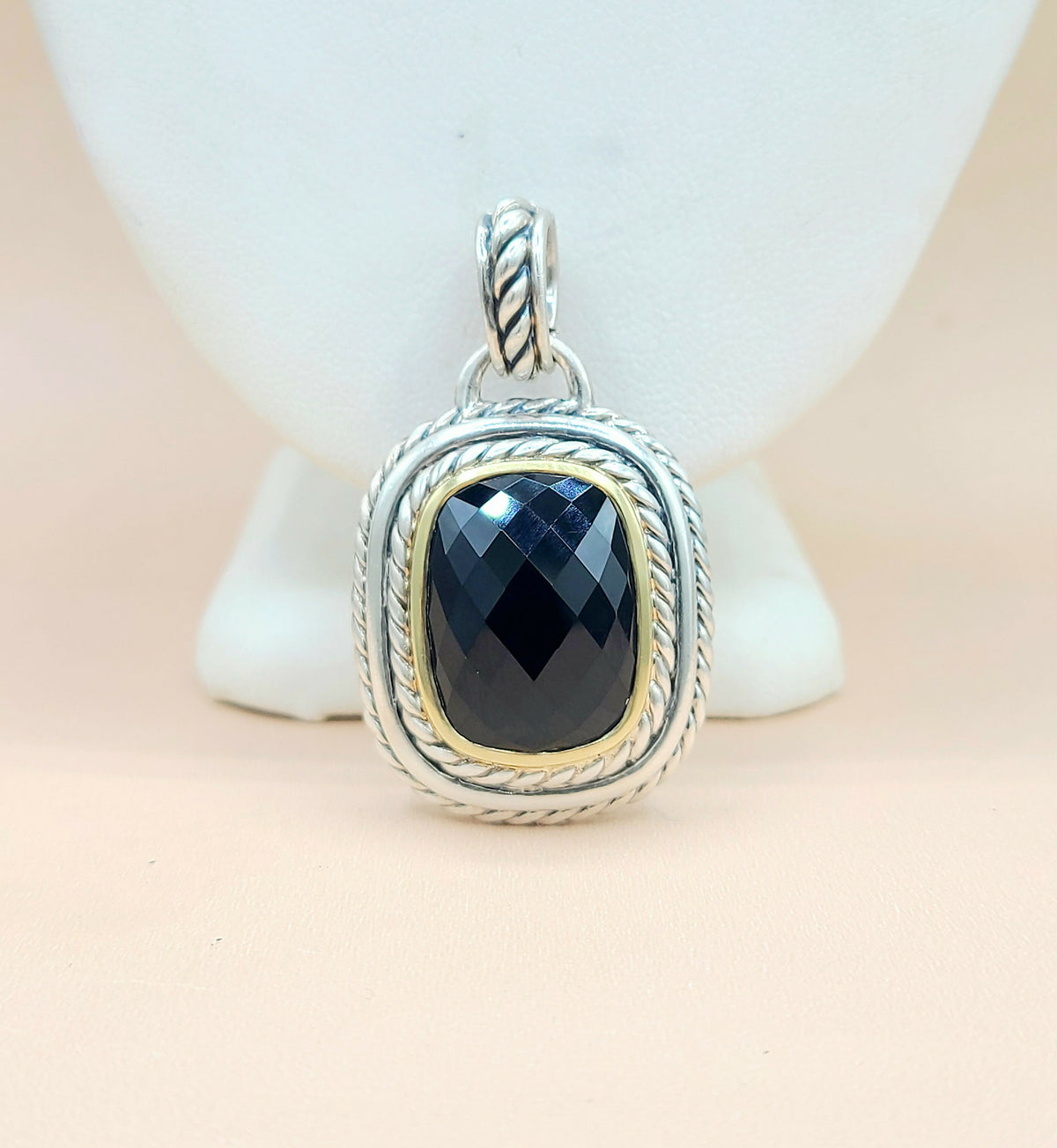  David Yurman Large Albion Black Onyx Silver & 18k Pendant Enhancer