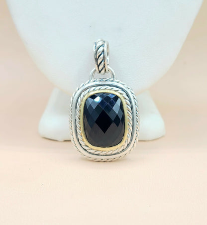 David Yurman Large Albion Black Onyx Silver & 18k Pendant Enhancer