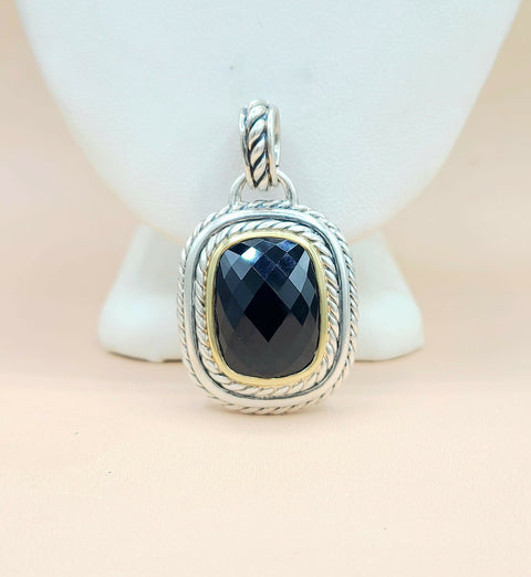  David Yurman Large Albion Black Onyx Silver & 18k Pendant Enhancer