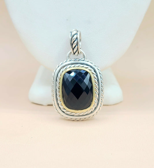  David Yurman Large Albion Black Onyx Silver & 18k Pendant Enhancer