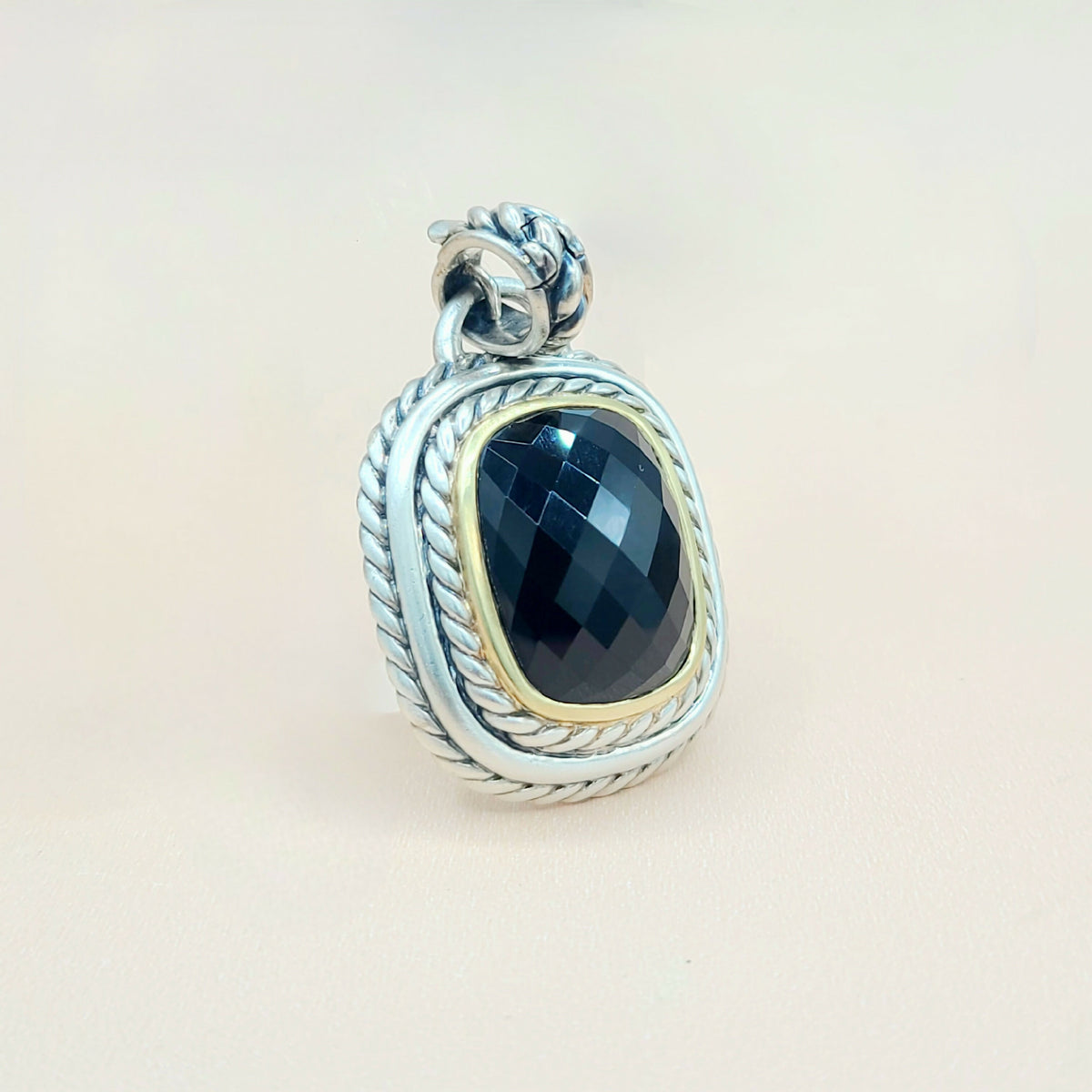  David Yurman Large Albion Black Onyx Silver & 18k Pendant Enhancer