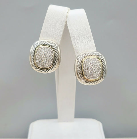  David Yurman Large Albion Silver Gold Diamond Earrings