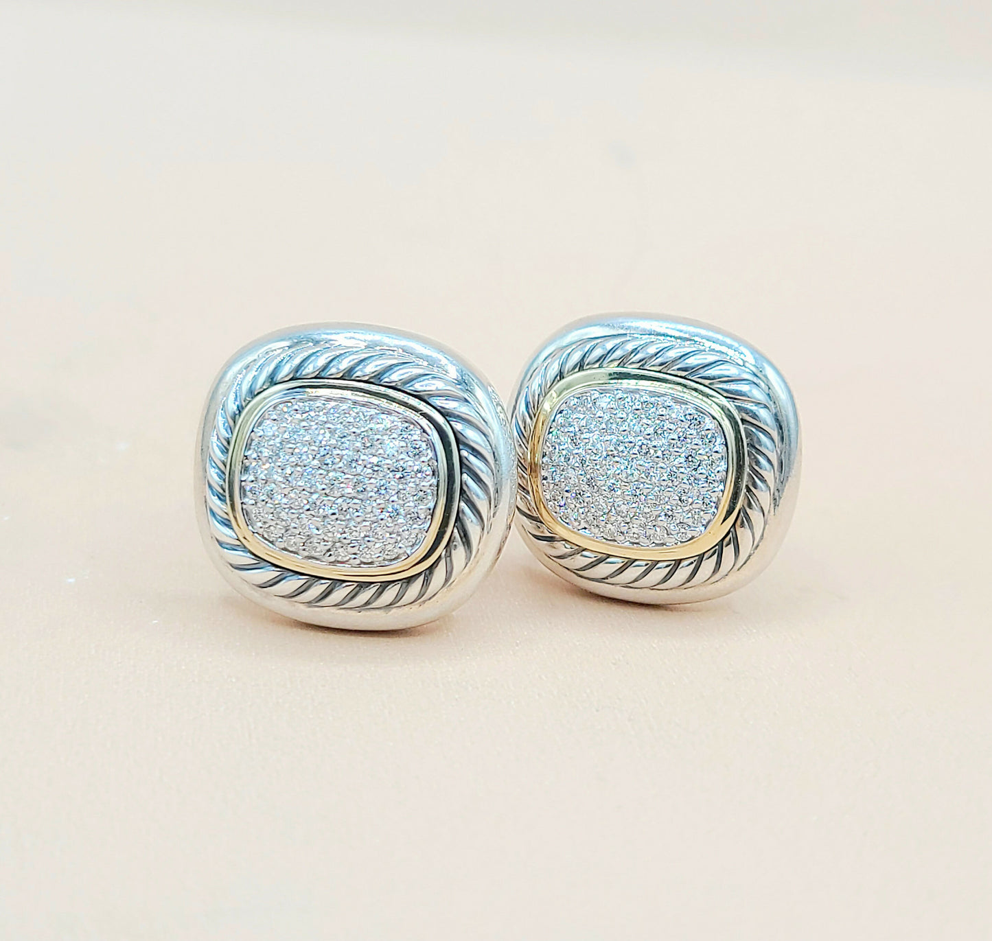 David Yurman Large Albion Earrings Gold & Diamond Certified Pre-Owned  AYW Luxury #