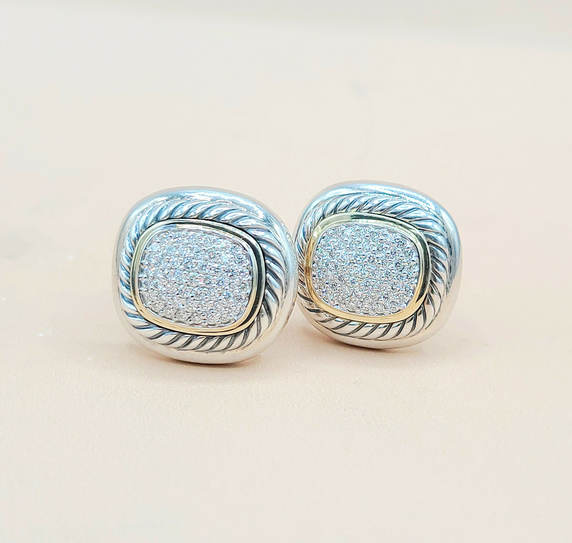 David Yurman Large Albion Earrings Gold & Diamond Certified Pre-Owned  AYW Luxury #