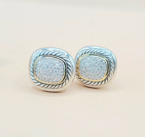  David Yurman Large Albion Silver Gold Diamond Earrings