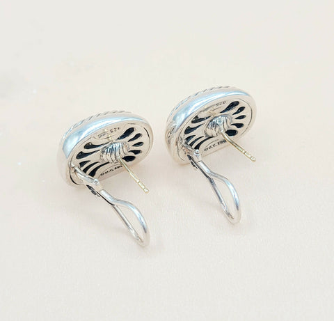  David Yurman Large Albion Silver Gold Diamond Earrings