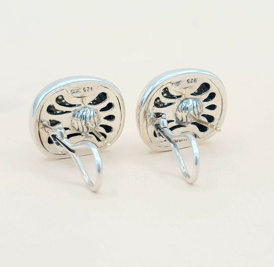  David Yurman Large Albion Silver Gold Diamond Earrings