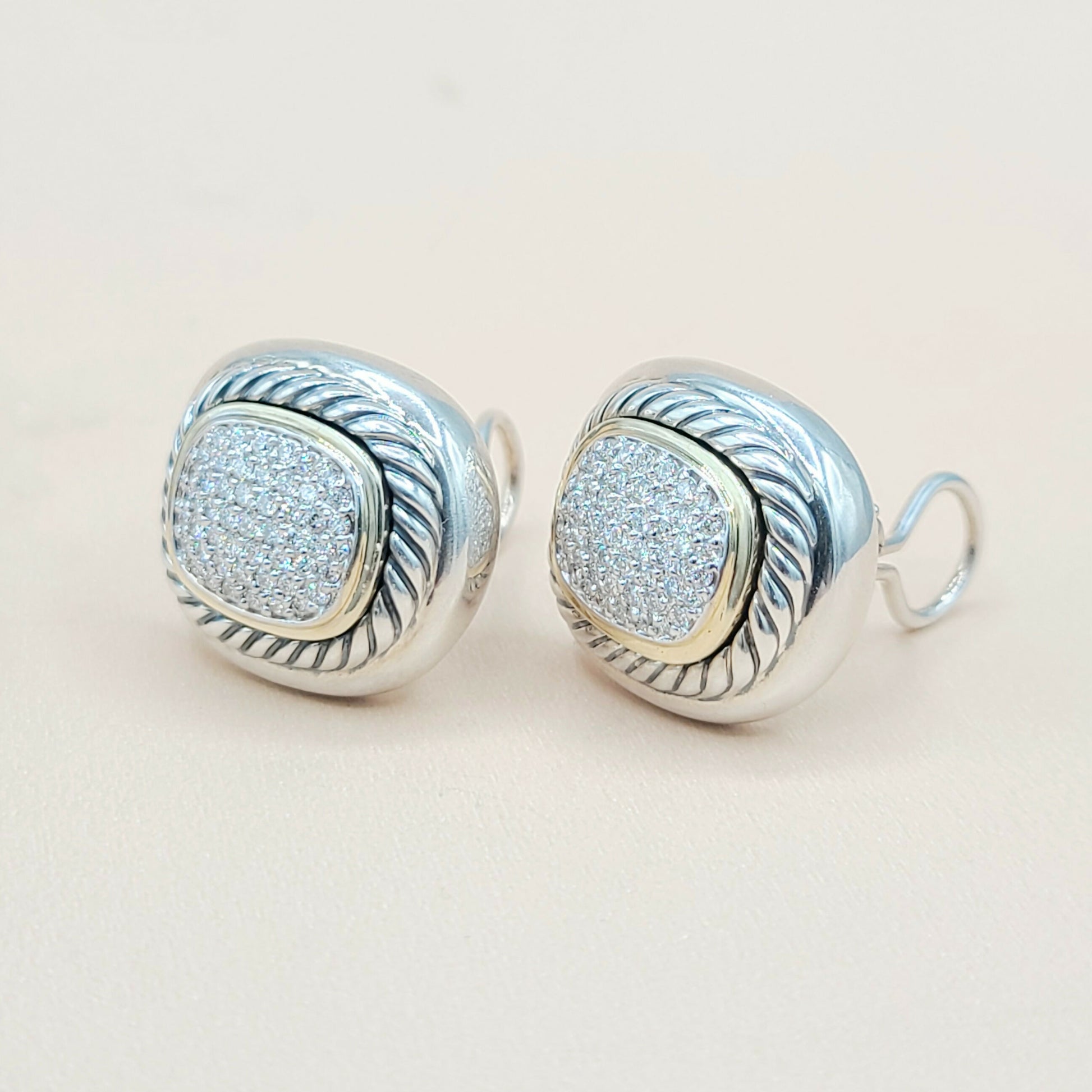 David Yurman Large Albion Earrings Gold & Diamond Certified Pre-Owned  AYW Luxury #