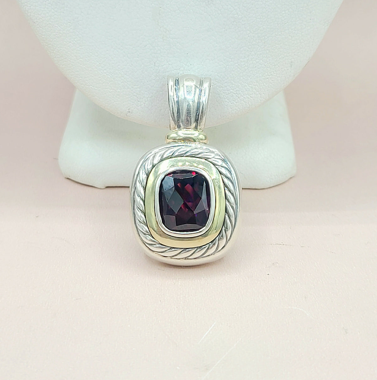  David Yurman Large Albion Garnet & 14K Pendant Enhancer