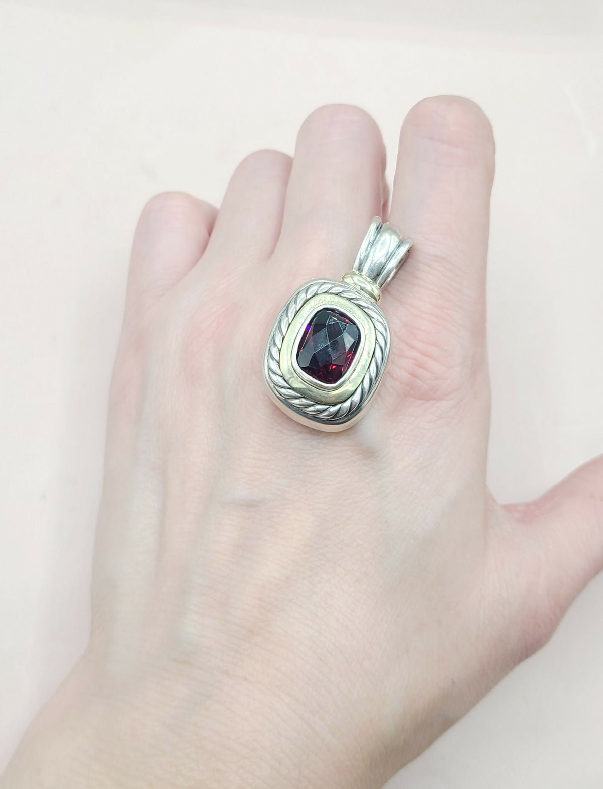  David Yurman Large Albion Garnet & 14K Pendant Enhancer