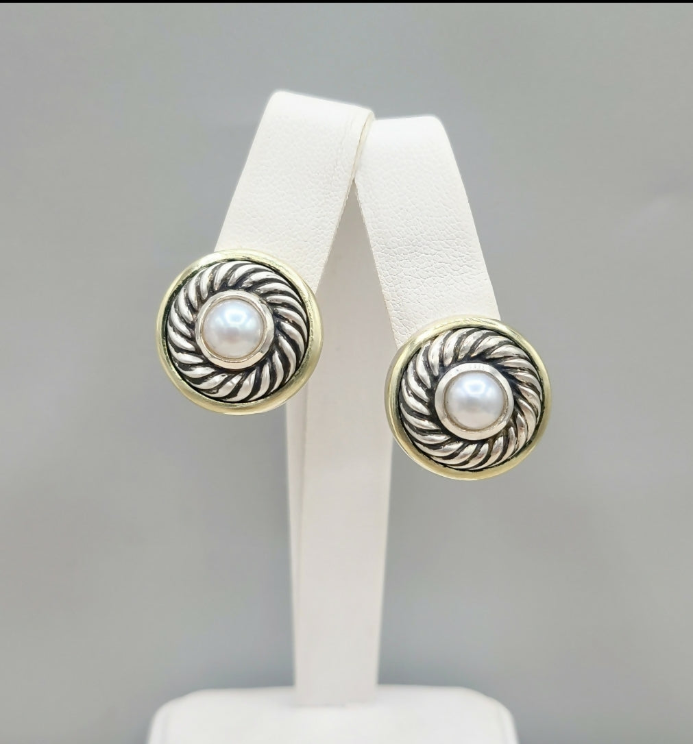 David Yurman Cookie Pearl Earrings Silver & Gold | Certified Pre-Owned  AYW Luxury #