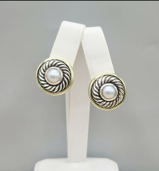 David Yurman Cookie Pearl Earrings Silver & Gold | Certified Pre-Owned  AYW Luxury #