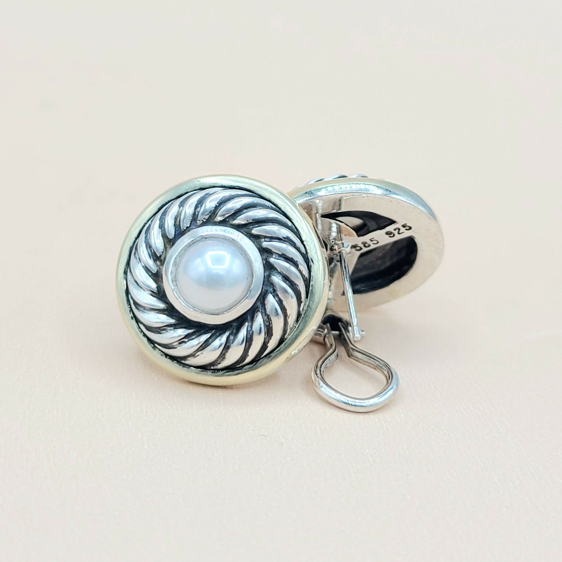 David Yurman Cookie Pearl Earrings Silver & Gold | Certified Pre-Owned  AYW Luxury #
