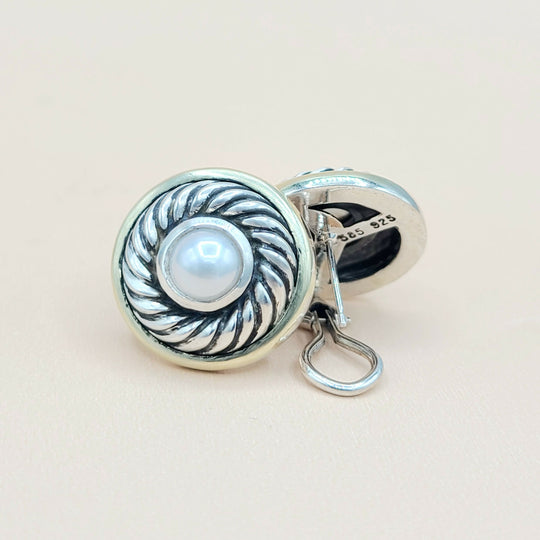  David Yurman Large Cookie Pearl Gold Earrings