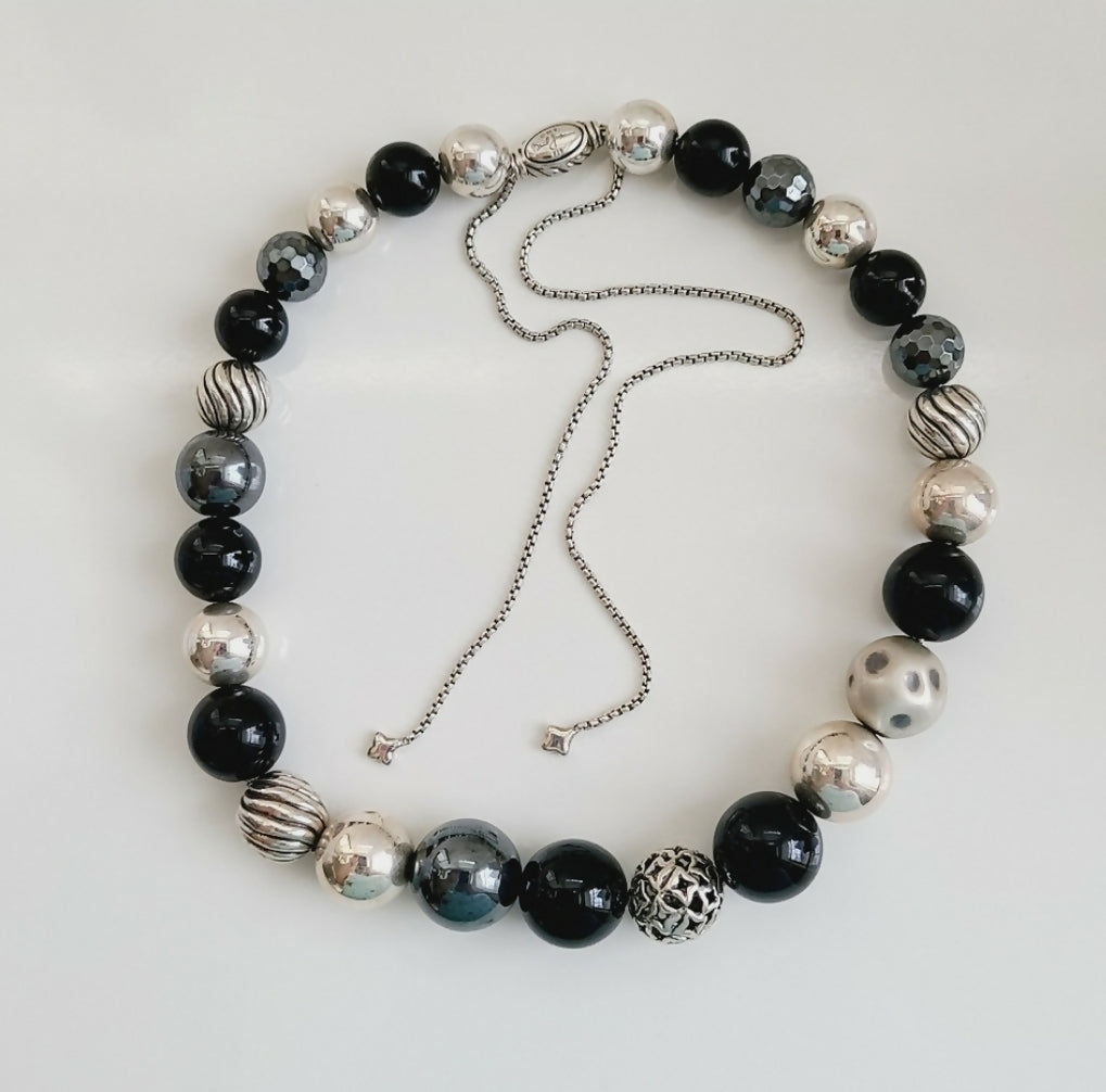 David Yurman Large Elements Bead Necklace With Black Onyx And Hematite