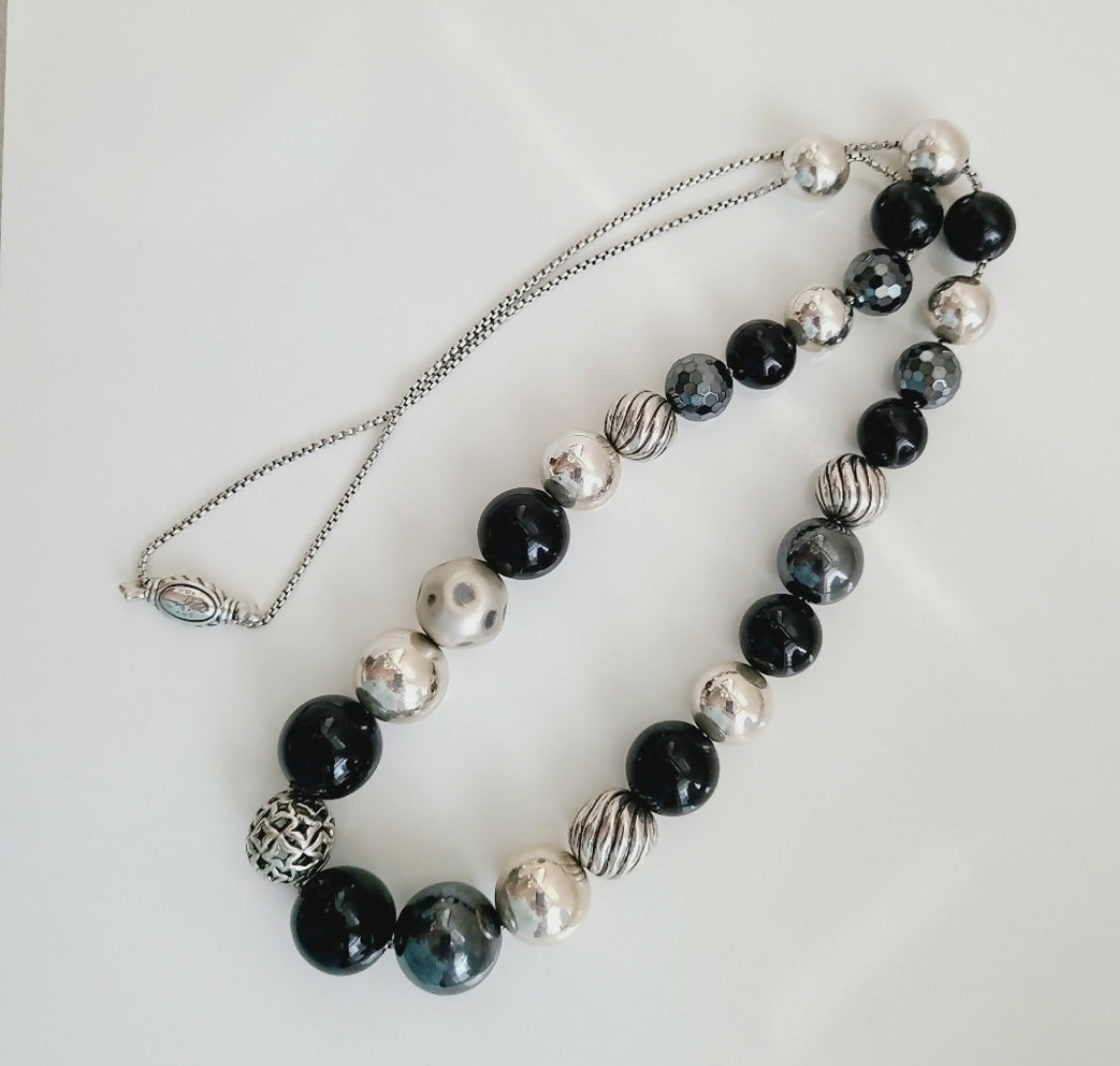David Yurman Large Elements Bead Necklace With Black Onyx And Hematite