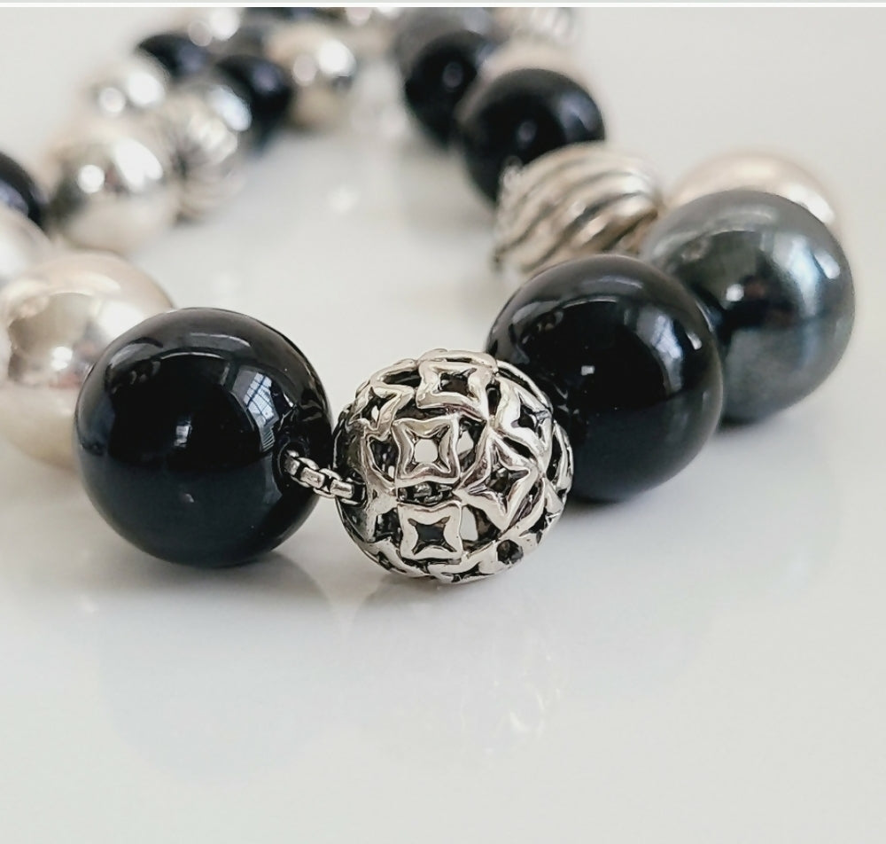 David Yurman Large Elements Bead Necklace With Black Onyx And Hematite