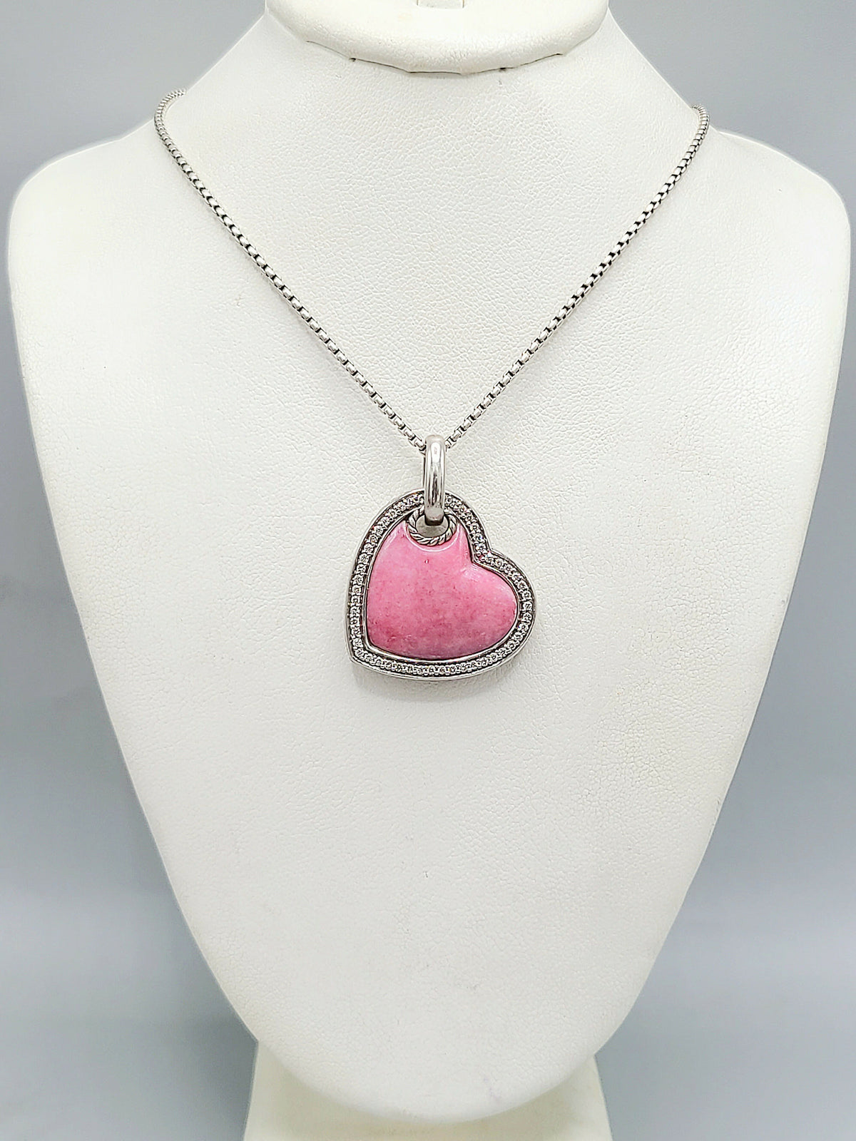 David Yurman Large Heart Pendant Necklace With Rhodonite and Diamonds