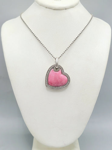 David Yurman Large Heart Pendant Necklace With Rhodonite and Diamonds