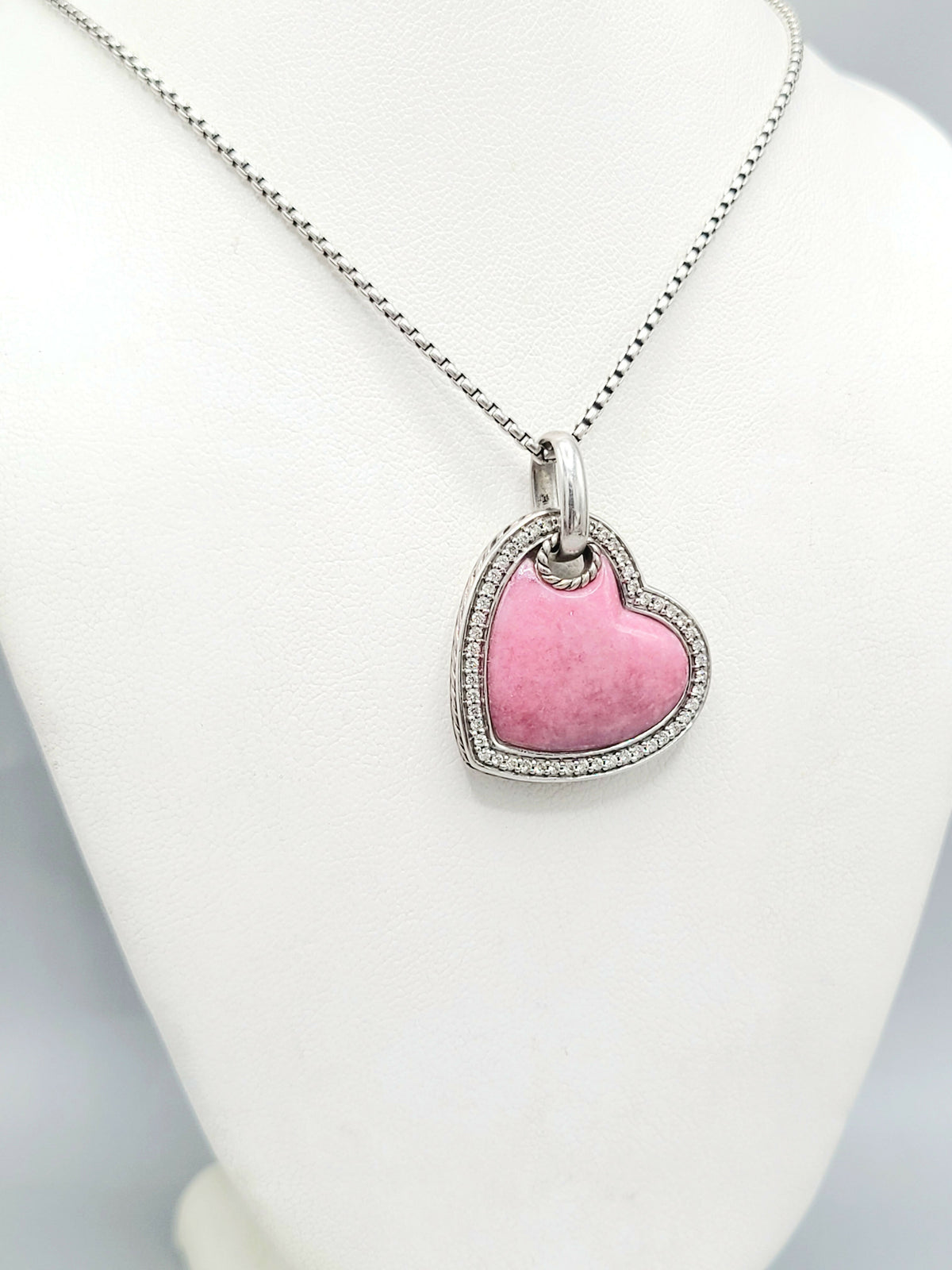 David Yurman Large Heart Pendant Necklace With Rhodonite and Diamonds